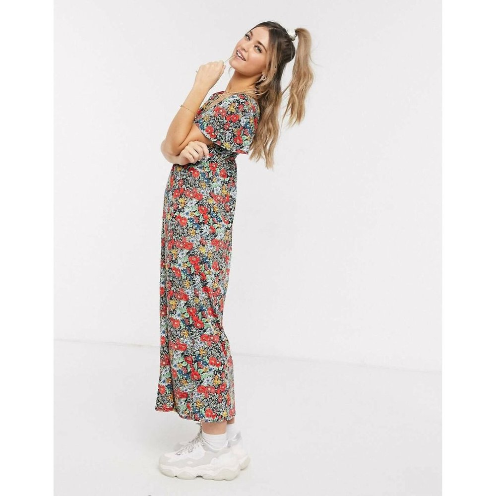 Asos vibrant multicolored floral vneck maxi short sleeve dress size 4 - Picture 4 of 11